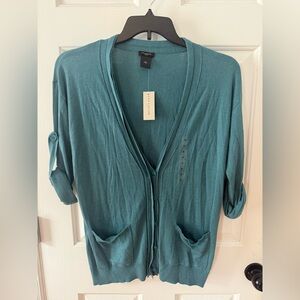 NWT Ann Taylor Teal color super soft Button-up Cardigan with Pockets Sz Small